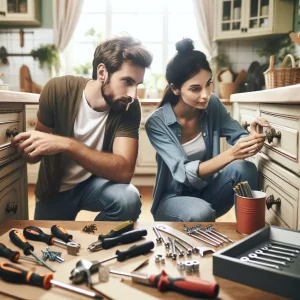 Young couple updated cabinet fixtures.